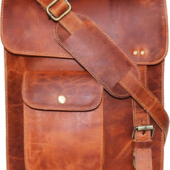 Leather Messenger Bag Shoulder Bag Satchel for Women Men - Picture 1 of 9